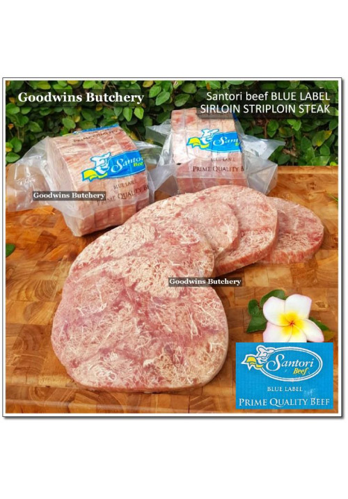 Beef Sirloin / Striploin / Porterhouse / Has Luar MELTIQUE Santori BLUE LABEL frozen STEAK +/- 3/4" ORIGINAL BAG (price/pack 1kg 5pcs)